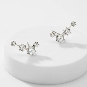 NEW Edwardian East West CZ Earrings in Silver Rhodium
